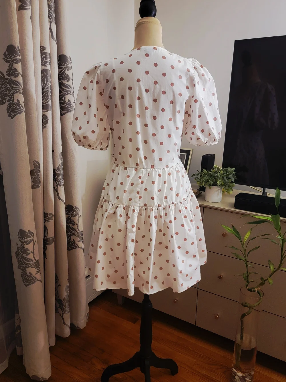 J.Crew White Pink Polka Dot Puff Sleeve Cotton Wrap Dress XS Fits Medium